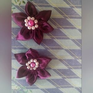 Purple Satin Flower Stud Earrings!